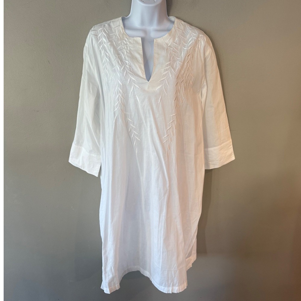 Hanro of Switzerland White Mercerized Cotton Embroidered Nightshirt Gown Large - Picture 2 of 11